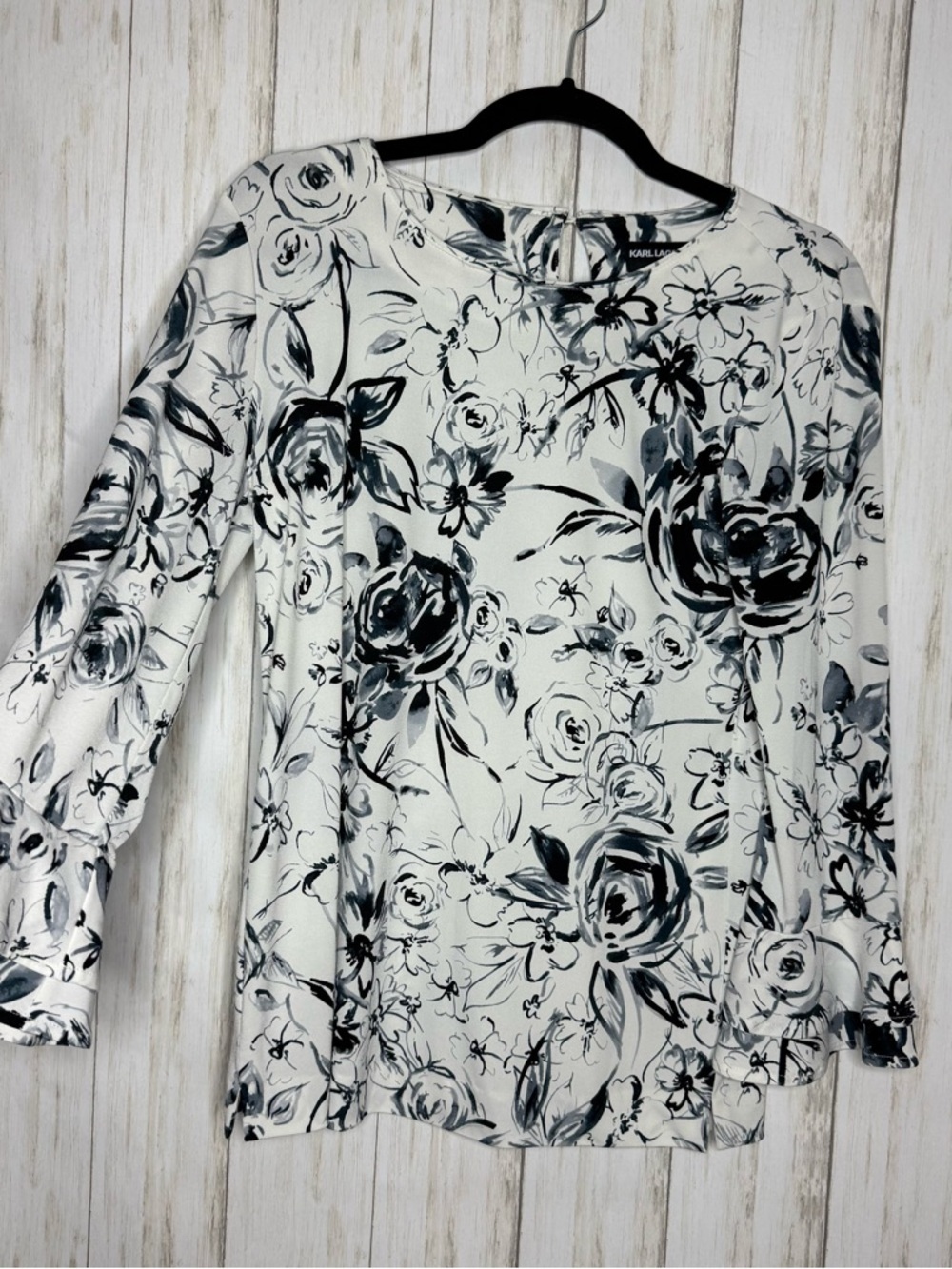 Karl Lagerfeld Black and White Floral Top XS
